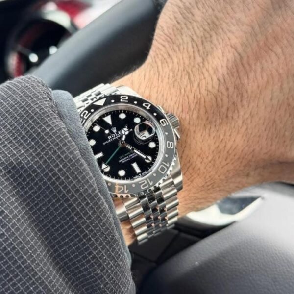 ROLEX GMT MASTER SILVER CHAIN BLACK DIAL