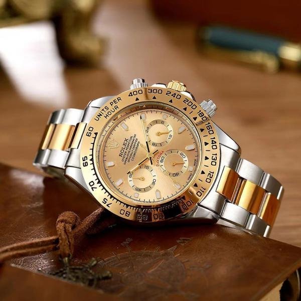 ROLEX DAYTONA 2 TON SILVER GOLD CHAIN PREMIUM QUALITY