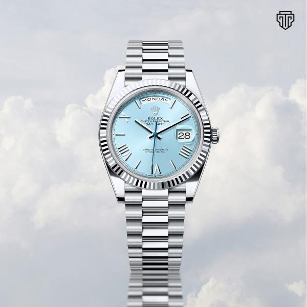 Rolex Oyster Perpetual Day Date 40 Battery Silver-SkyBlue